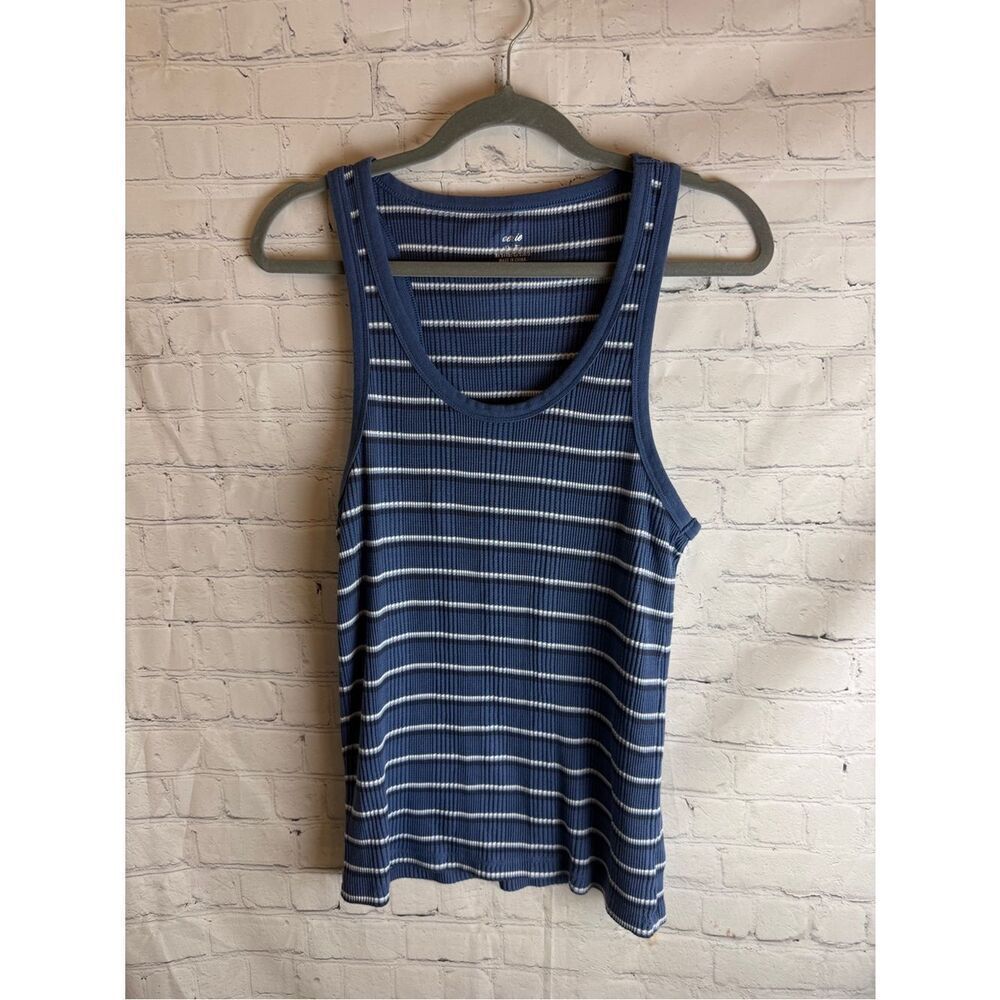 Aerie Striped Ribbed Scoop Neck Tank - Blue XL NWT